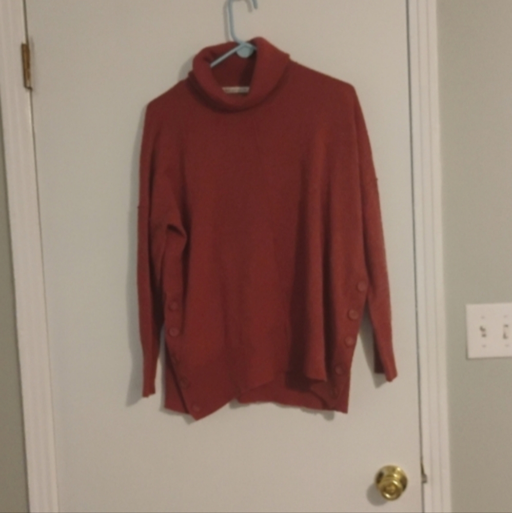Max Studio Side Button 2 Ply Cashmere Turtleneck Sweater Sz L